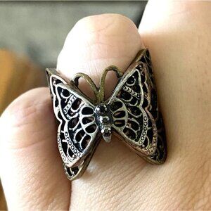 ⭐ 3/$15 Boho Bronze Copper Silver Metal Stacked Butterfly Ring OS Stretchy Band